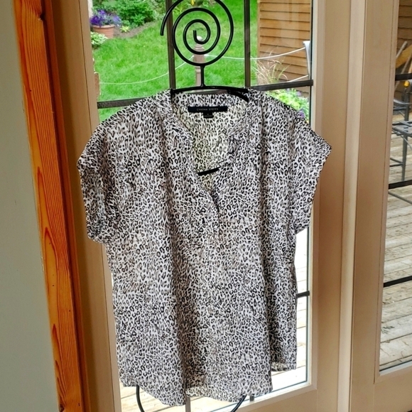 Cynthia Steffe Animal Print Vneck Capped Sleeve Sz. M Blouse - Picture 1 of 10